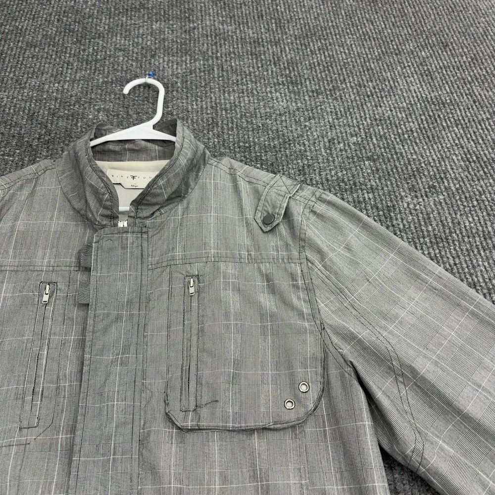 Five Four Bomber Jacket Mens XL Gray Polyester Cotton Plaid Mock Neck Casual